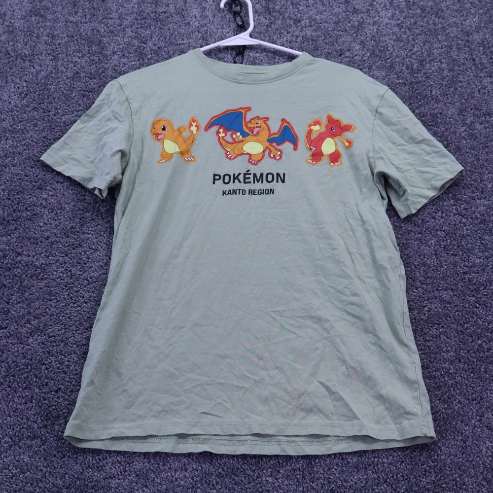 Pokemon Graphic Tee Boys 14-15 YRS Green Charmander Charmeleon Charizard Kanto